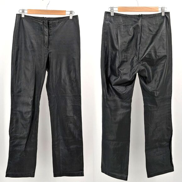 Vintage 90s y2k Leather Pants Bootcut Black Patchwork Zip Front Size 8 - Picture 1 of 9